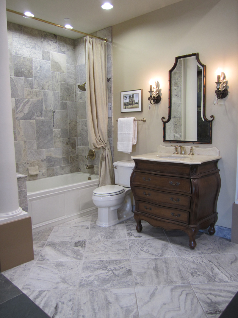 Grey travertine floor tiles